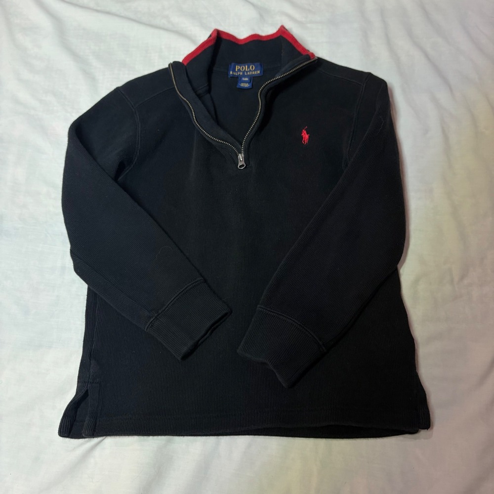 Polo Ralph Lauren Kids Black Ribbed Quarter Zip Pullover Sweater Size S 8